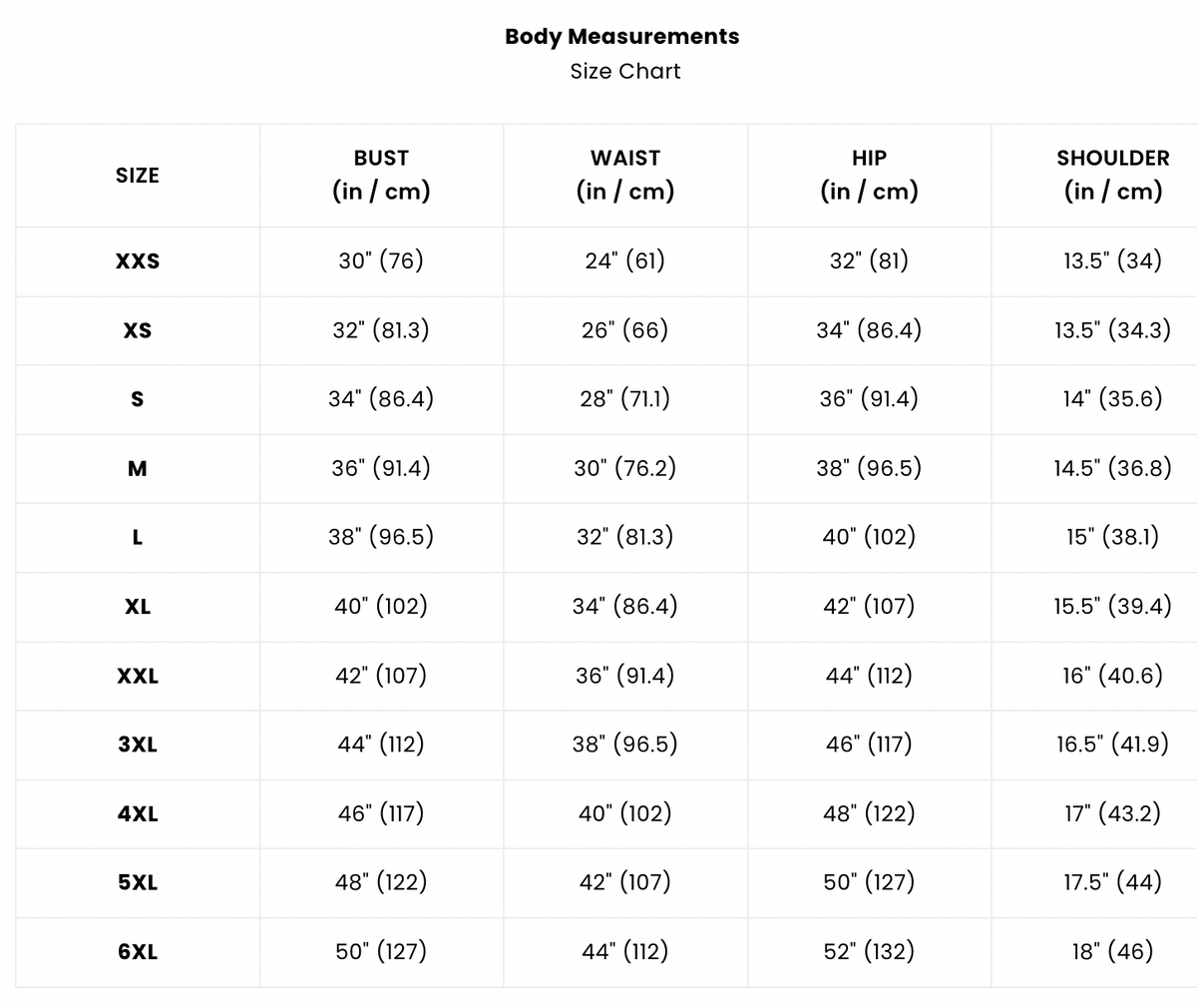Size Chart